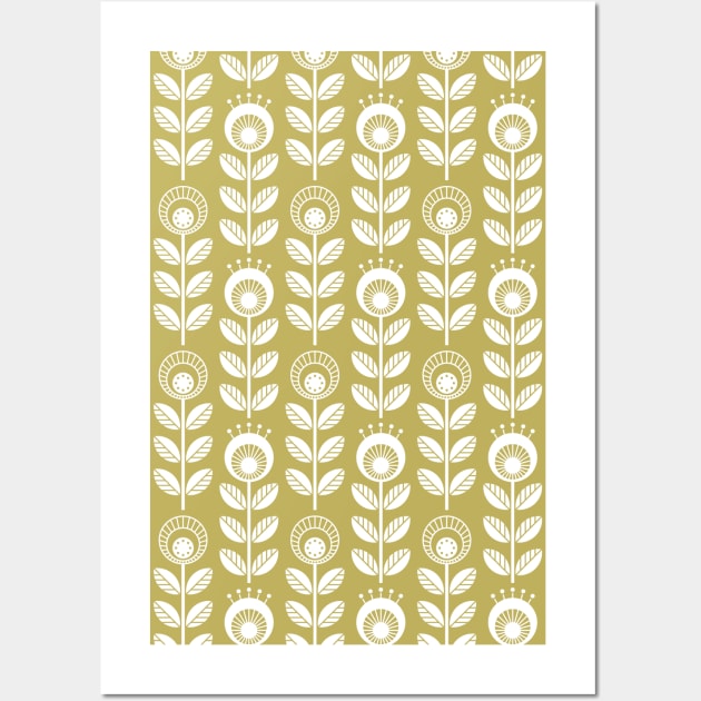 SCANDI GARDEN 01-4, white on mustard yellow Wall Art by Slanapotam